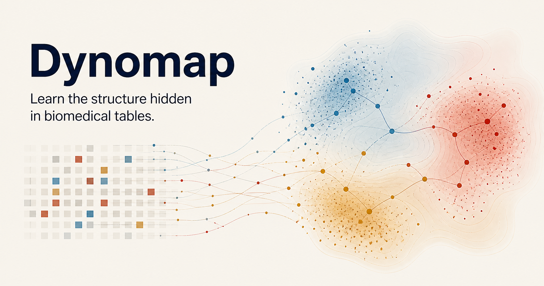 Dynomap: biomedical tables transformed into learned spatial maps.